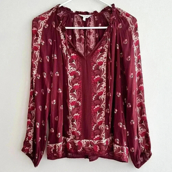 Lucky Brand Rust Bohemian Floral Peasant Blouse, Size Small - Picture 3 of 16